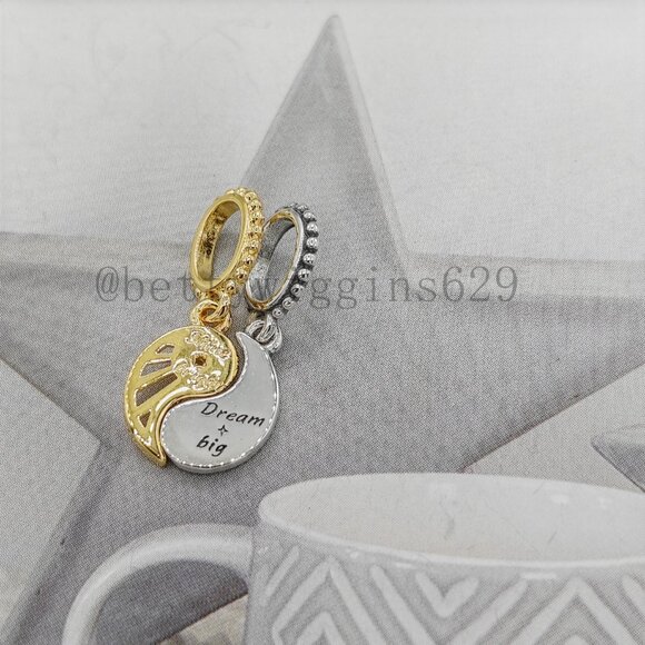 Pandora Two-tone Splittable Sun & Moon Dangle Charm - Picture 7 of 8